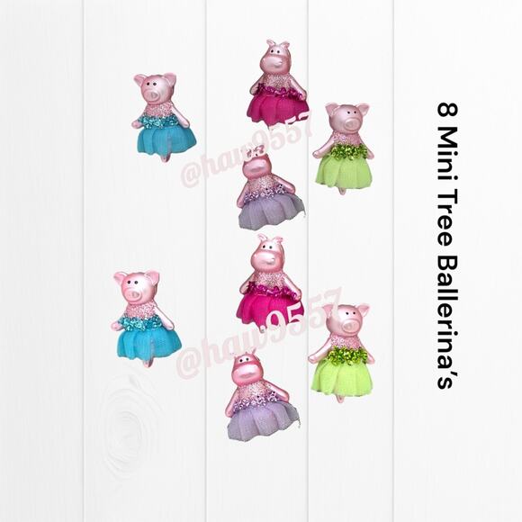 8 Ballerinas Hippopotamus Pigs Ornaments Mini Tree Christmas Toe Shoes Color NEW - Picture 1 of 3